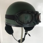 MILITÄRGRÖN RETRO MOPED POTT VESPA HJÄLM MED SVARTA GOGGLES L