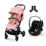 Cybex Gold Poussette Beezy avec Harnais One-Pull, de la Naissance à environ 4 ans (max. 22 kg), Candy Pink, inclus Beezy Adapter et CYBEX Cloud G i-Size, Moon Black