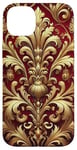 Coque pour iPhone 14 Plus Motif baroque rouge et beige royal