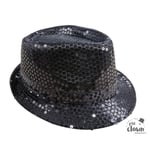 Chapeau à paillettes - Noir - Borsalino - Déguisement - Disco - Année 80 - Taill