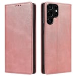 För Samsung Galaxy S21 Ultra 5g Telefon Flip Läder Case Business Style Stand Mobiltelefon Cover Rose Gold