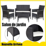 Salon de jardin FAFEICY - Résine tressée noire - 4 personnes - Canapé 2 places - Fauteuils - Table basse