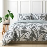 Tokokimo King Size Duvet Cover Set Bedding Set Reversible, Soft Microfiber Quilt Cover Duvet Sets with Pillowcases, Gifts for Mom Friends (Plants, Grey, Kingsize 230x220 cm)