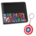 Marvel Portefeuille Homme Coffret Cadeau Portefeuille Porte Carte Homme et Porte Cle Fantaisie Idée Cadeau Homme Ado (Captain America)