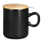 Geneviève Lethu 536233 Tisanière 45 cl en Grès avec infuseur - Tasse à thé, tisane avec couvercle en Pin et passoire inox - Noir Mat collection Minuit