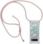 Collier Pour Samsung Galaxy S10 Plus Silicone Coque, Glitter Liquide Filles Femmes Étui Housse, Étincelle À Bandoulière Et Cordon Collier Avec Réglable Cordon Lanière Pochette Pour Telephone Portable