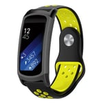 Samsung Gear Fit2 Pro kaksivärinen pehmeä silikoni kellon ranneke hihna - Musta / Keltainen Monivärinen