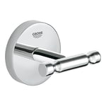 GROHE BauCosmopolitan Double Robe Hook - Bathroom Wall Mounted Shower Towel Hanger (Metal, Concealed Fastening, Including Screws and Dowels, Durable Sparkling Sheen), Chrome, 40461001