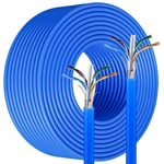 Cable Ethernet 100m, Cable RJ45 Cat 6 Blindé Gigabit Câble Réseau Haut Débit, à l'extérieur Imperméable Câble Internet 100 mètres, FTP Anti-Brouillage Cable LAN Bleu Câble d'Installation pour.[G1605]