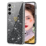 Coque Pailletée pour Samsung Galaxy A14 5G / 4G, Transparent Étui de Protection en Silicone Antichoc, Mignon Motif Coeur d'amour Souple TPU Anti-Rayures Bumper Housse - Transparente