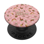 Vintage années 1960 Groovy Merry Christmas Rose Rainbow Check PopSockets PopGrip Adhésif