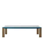 B&B Italia - Parallel Structure Glass Table, Transparent Extra Light Glass, Width: 280 cm, Canaletto Walnut Legs, Blue Painted Crosspiece - Matbord - Michael Anastassiades - Brun - Glas/Metall/Trä