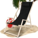 2X Chaise longue en bois Chilienne Chaise de camping pliable Chaise longue de plage pliante Chaise de plage - noir