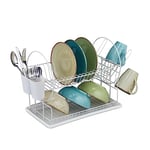 Relaxdays Dish Drainer, 2 Tiers, Drying Rack for Plates, Mugs, Bowls, HWD: 33.5 x 51 x 23.5 cm, Crockery Holder, White