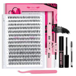 PRO DIY Lash Extension Kit 280pcs Lash Clusters D Curl Eyelash Extension Kit Individual Lashes with Lash Bond and Seal Lash Remover Lash Applicator Easy to Apply at Home(30D-9-16mix Kit)