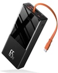 Baseus Batterie Externe 65 W pour Ordinateur Portable, 20 000 mAh, USB C, câble USB-C intégré, Batterie Externe QC 3.0 avec 4 Sorties pour Lenovo, HP, Dell, MacBook Pro, iPhone, Samsung
