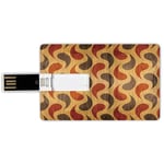 16G USB Flash Drives Credit Card Shape Rustic Memory Stick Bank Card Style Abstract Tadpole Patterns Tiling of Wavy Shapes Ornamental Artwork,Brown Black Waterproof Pen Thumb Lovely Jump Drive U Disk