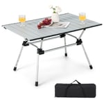 Costway Table De Camping Pliante En Aluminium Pour 4-6 Personnes Charge 50 Kg Plateau Enroulable À Latte Et Sac De Transport Argent