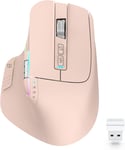 Souris sans Fil, 2,4 G, Rechargeable, Bluetooth 5.2, Souris pour Ordinateur Portable, Contrôle de 4 Appareils, Jusqu'à 3200 DPI, Souris Optique Ergonomique pour PC, Ordinateur Portable-Rose