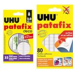 UHU Patafix Déco - pastilles adhésives prédécoupées, pâte à fixer, super-Fortes (Jusqu'à 2 kg) & Patafix blanche - pastilles adhésives prédécoupées, pâte à fixer, repositionnables, blanche