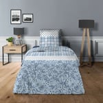 Univers Decor - Parure de couette pour lit 90 x 190 cm Liberty bleu 100% Coton / 57 Fils/cm²