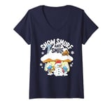 Womens The Smurfs Christmas Snow, Smurf And Smile V-Neck T-Shirt