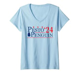 Womens Pesto The Penguin Pesto Cute Big Fat Penguin V-Neck T-Shirt