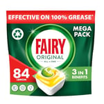 Fairy Original All in One 84 Dishwasher Tablets, Lemon, Effective Even on Dried-On Grease