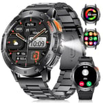 DREMAC Montre Connectée Homme Militaire, 1,43" AMOLED Smartwatch avec 530 mAh/Lampe de Poche/Appels Bluetooth/120+ Modes Sportifs/Moniteur Fréquence Cardiaque, Podomètre, Smartwatch pour Android iOS