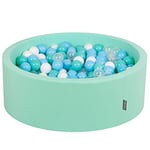 KiddyMoon 90X30cm/300 Balles ∅ 7Cm Piscine À Balles Pour Bébé Rond Fabriqué En UE, Menthe: Turq. Clair-Blanc-Transparent-Babyblue