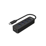 UNITEK USB 3.0 4-Port Hub with USB-C Connector Cable. Includes 4x USB-A Ports, 1x USB-C Power Port 5V 2A. Data Transfer Rate up to 5Gbps. Plug &amp; Play. Black Colour. (p/n: H1117B)