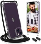 Coque Avec Cordon Pour Iphone 14 6,1"", Avec Réglable Collier Téléphone Lanyard Case Housse-Tour De Cou Lanière En Corde-Avec, Noir