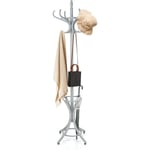 GOPLUS Porte-Manteau sur Pied, 12 Crochets en Bois Massif, 51 x 51 x 184CM Support, Manteau/Parapluie/Chapeau, au Style Industriel(Gris)