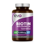 Biotin 400 Tablets 12,000mcg with Coconut Oil for Healthy Hair Skin Nails Growth