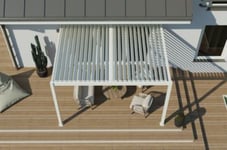 Pergola manuelle bioclimatique adossée aluminium blanc Cameo 4,04 x 3,11 m