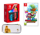 Nintendo Switch OLED (Neon Red & Blue), Mario & Luigi: Brothership & Princess Zelda Case Bundle, Red,Blue