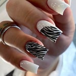 Zebra Stripe Fake Nials Long Square Nail Tips Fashion Press on Nails  DIY