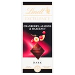 Lindt Excellence Dark Cranberry Almond & Hazelnut Bar, 100g