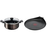 Tefal Faitout 24 cm (4,7 L) + couvercle verre, Tous feux sauf induction, Revêtement antiadhésif & Ingenio Poêle à crêpe 27 cm, Non induction, Revêtement antiadhésif, Empilable