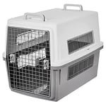 Iris Ohyama, Caisse, Cage, Box de transport pour Chien, Chat, 2 Portes, Clips, et Loquet de Sécurité, Plastique(PP) sans BPA, L87 x P62 x H63.5 cm, Train, Voiture et Avion, ATC-870, Gris