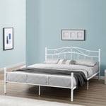 [en.casa] - Cadre de lit double Florenz Acier Revêtu par Poudre 180 x 200 Blanc