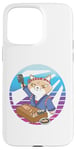 Coque pour iPhone 15 Pro Max Sushi chef bandeau chat tenue bleue comptoir en bois sushimi