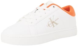 CK JEANS Men's Classic Cupsole Low Laceup LTH YM0YM00864 Sneakers, White (Bright White/Apricot Orange), 7 UK