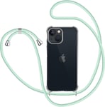 Coque Pour Iphone 15 Avec Cordon, Etui Avec Collier - Tour De Cou Lanière En Corde - Transparente Silicone Housse Avec Cordage Lanyard Case, Vert