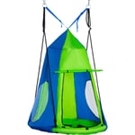 Balançoire nid d'oiseau ronde balançoire panier Ø 1 x 1,8H m - tente amovible incluse - 4 anneaux inclus métal époxy Oxford haute densité bleu vert