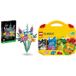 LEGO 10313 Icons Wildflower Bouquet Set, Artificial Flowers with Poppies and Lavender & 10713 Classic Creative Suitcase, Toy Storage Case with Fun Colourful Building Bricks