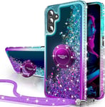 Silverback for Samsung S23 FE Case,Moving Liquid Holographic Sparkly Glitter Case with Stand and Lanyard, Girls Women Bling Ring Shockproof Protective Cover for Samsung Galaxy S23 FE -Purple