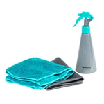 Beldray LA081315EU7 Spray Bottle with Two Cloths, Dusting/Polishing Cloth, Easy-to-Fill, For Cleaning Kitchens, Bathrooms, Mirrors and Windows, Absorbent, Use with Cleaning Solution, 250ml, Grey/Blue