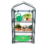 Kinzo Garden Serre en Plastique - Serre de 3 étagères - 69 x 49 x 136 cm - Transparent avec des Accents Verts