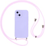 Coque Pour Iphone 15 Avec Cordon, Etui Avec Collier - Tour De Cou Lanière En Corde - Silicone Housse Avec Réglable Chaine Pour Iphone 15, Bandouliere - Violet